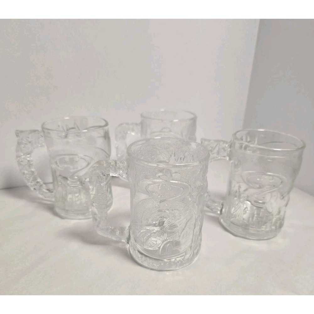 4 Pc Set Vintage 1995 Mcdonalds Batman Forever Clear Glasses Embossed